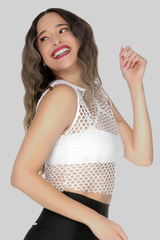 WHITE MESH SLEEVELESS T-SHIRT